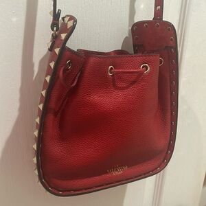 Valentino red small rock stud bucket crossbody bag.  Like new. 🎁 w dust bag